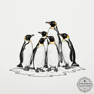 A group of penguins huddled together on an an... - эскиз тату (№1755313680_0, 16.08.2025 03:08) — tattoo-photo.ru