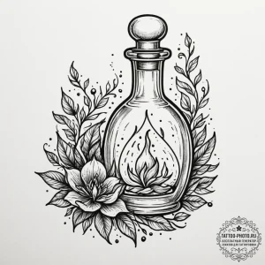 Tattoo sketch a tiny stylized potion bottle l... - эскиз тату (№1755313880_0, 16.08.2025 03:11) — tattoo-photo.ru
