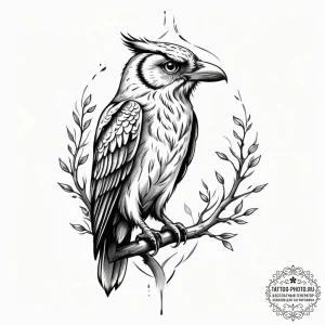 Tattoo design a stylized raven or owl watchin... - эскиз тату (№1755314077_0, 16.08.2025 03:14) — tattoo-photo.ru