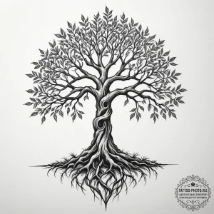 Tattoo design a strong, rooted tree, symboliz... - эскиз тату (№1755315703_0, 16.08.2025 03:41) — tattoo-photo.ru