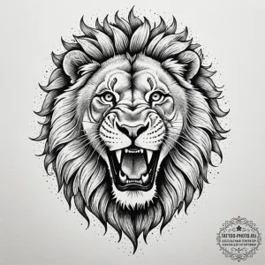 Tattoo sketch a lion roaring after a successf... - эскиз тату (№1755316711_0, 16.08.2025 03:58) — tattoo-photo.ru