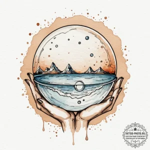 Crystal ball showing a vision, tattoo line ar... - эскиз тату (№1755316915_0, 16.08.2025 04:01) — tattoo-photo.ru