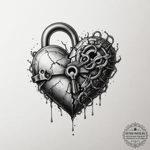 Tattoo design a half-heart lock on one, and a... - эскиз тату (№1755317113_0, 16.08.2025 04:05) — tattoo-photo.ru