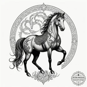 Sleipnir, odin's eight-legged horse, artistic... - эскиз тату (№1755317921_0, 16.08.2025 04:18) — tattoo-photo.ru