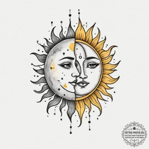 Tattoo design a hand-drawn sun and moon on op... - эскиз тату (№1755320742_0, 16.08.2025 05:05) — tattoo-photo.ru