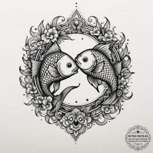 Tattoo design pisces fish in blackwork, with... - эскиз тату (№1755326568_0, 16.08.2025 06:42) — tattoo-photo.ru