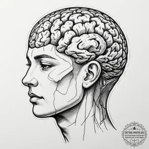 Human head with exposed holographic brain, co... - эскиз тату (№1755326965_0, 16.08.2025 06:49) — tattoo-photo.ru