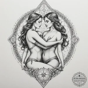 Tattoo sketch gemini twins with the "lovers"... - эскиз тату (№1755327359_0, 16.08.2025 06:55) — tattoo-photo.ru