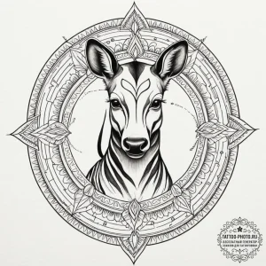 An okapi, tattoo flash sheet design, fine lin... - эскиз тату (№1755328559_0, 16.08.2025 07:15) — tattoo-photo.ru