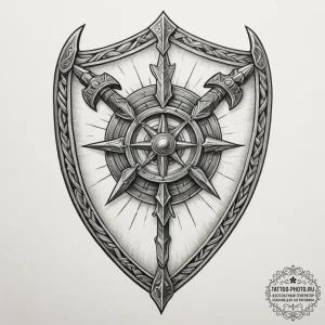 A broken viking shield, tattoo flash sheet de... - эскиз тату (№1755331163_0, 16.08.2025 07:59) — tattoo-photo.ru