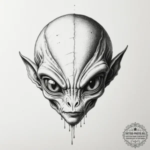 Tattoo sketch a stylized alien's head with la... - эскиз тату (№1755333555_0, 16.08.2025 08:39) — tattoo-photo.ru