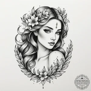 Tattoo design a graceful virgo maiden, her fo... - эскиз тату (№1755334565_0, 16.08.2025 08:56) — tattoo-photo.ru