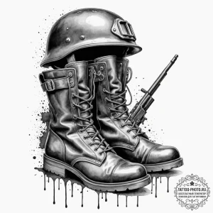 Tattoo design a pair of combat boots standing... - эскиз тату (№1755334971_0, 16.08.2025 09:02) — tattoo-photo.ru