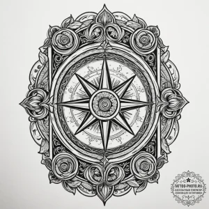 An old, leather-bound grimoire, ink illustrat... - эскиз тату (№1755336589_0, 16.08.2025 09:29) — tattoo-photo.ru