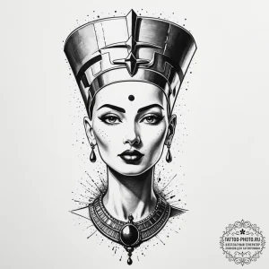 Nefertiti, artistic tattoo sketch, soft whip... - эскиз тату (№1755336989_0, 16.08.2025 09:36) — tattoo-photo.ru