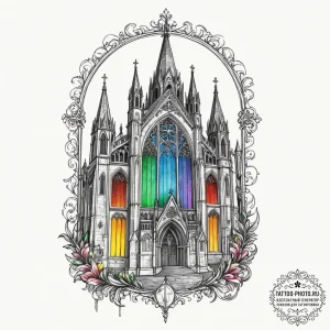 A single gothic cathedral window, artistic ta... - эскиз тату (№1755337592_0, 16.08.2025 09:46) — tattoo-photo.ru