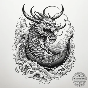 Tattoo sketch a stylized 'viking longship' fo... - эскиз тату (№1755338389_0, 16.08.2025 09:59) — tattoo-photo.ru