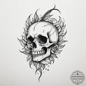 Death with oblique, tattoo line art, soft whi... - эскиз тату (№1755340404_0, 16.08.2025 10:33) — tattoo-photo.ru