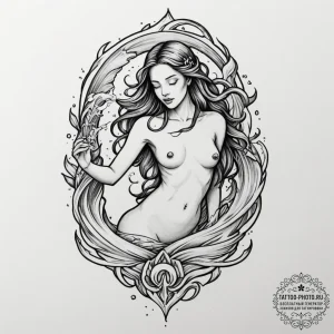 Tattoo sketch aquarius's water-bearer, with t... - эскиз тату (№1755341809_0, 16.08.2025 10:56) — tattoo-photo.ru