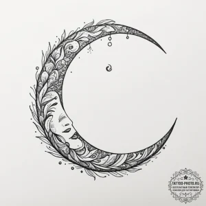 Tattoo sketch a crescent moon with a figure s... - эскиз тату (№1755342607_0, 16.08.2025 11:10) — tattoo-photo.ru