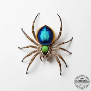 A peacock spider showing its colors - эскиз тату (№1755348637_0, 16.08.2025 12:50) — tattoo-photo.ru