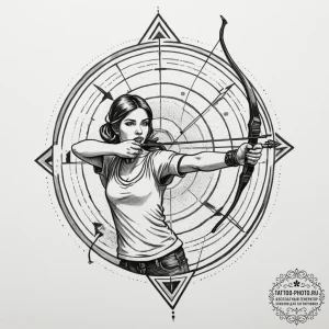 A person practicing archery, aiming at a targ... - эскиз тату (№1755351233_0, 16.08.2025 13:33) — tattoo-photo.ru
