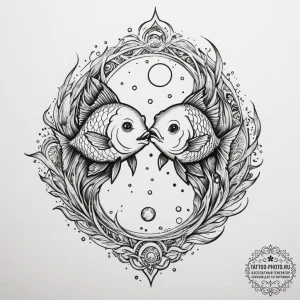 Tattoo design pisces fish as ancient spiritua... - эскиз тату (№1755352038_0, 16.08.2025 13:47) — tattoo-photo.ru