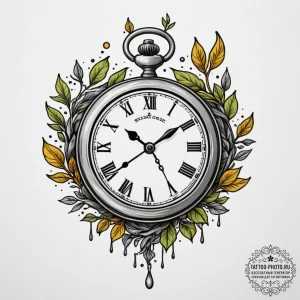 A melting pocket watch draped over a branch,... - эскиз тату (№1755353027_0, 16.08.2025 14:03) — tattoo-photo.ru