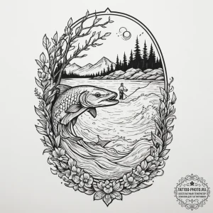 Tattoo design a pixelated character fishing i... - эскиз тату (№1755353433_0, 16.08.2025 14:10) — tattoo-photo.ru