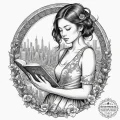 A young woman reading a book on a crowded tok... - эскиз тату (№1755354042_0, 16.08.2025 14:20) — tattoo-photo.ru