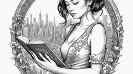 A young woman reading a book on a crowded tok... - эскиз тату (№1755354042_0, 16.08.2025 14:20) — tattoo-photo.ru