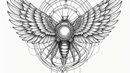 Icarus with mechanical wings, tattoo line art... - эскиз тату (№1755354239_0, 16.08.2025 14:23) — tattoo-photo.ru