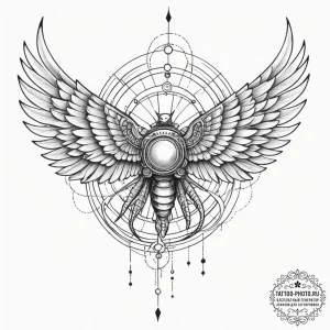 Icarus with mechanical wings, tattoo line art... - эскиз тату (№1755354239_0, 16.08.2025 14:23) — tattoo-photo.ru
