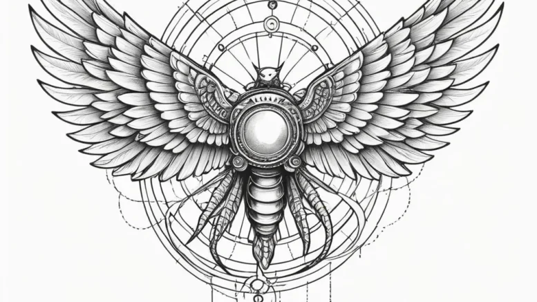 Icarus with mechanical wings, tattoo line art... - эскиз тату (№1755354239_0, 16.08.2025 14:23) — tattoo-photo.ru