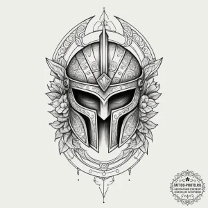 Tattoo sketch a stylized spartan helmet merge... - эскиз тату (№1755354640_0, 16.08.2025 14:30) — tattoo-photo.ru