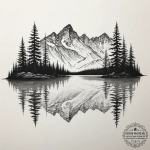 A serene, mirror-like lake in the canadian ro... - эскиз тату (№1755355035_0, 16.08.2025 14:37) — tattoo-photo.ru