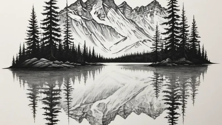 A serene, mirror-like lake in the canadian ro... - эскиз тату (№1755355035_0, 16.08.2025 14:37) — tattoo-photo.ru