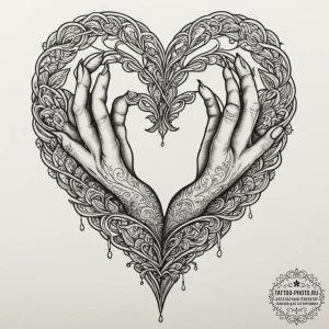 Tattoo design a heart made of intertwined fin... - эскиз тату (№1755355441_0, 16.08.2025 14:44) — tattoo-photo.ru