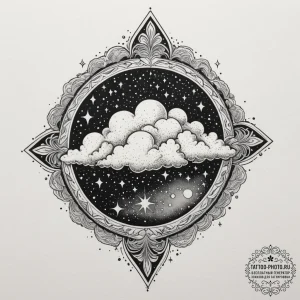 Tattoo design a small, ethereal cloud with a... - эскиз тату (№1755358664_0, 16.08.2025 15:37) — tattoo-photo.ru