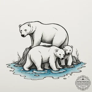 A polar bear and her cubs on a small ice floe... - эскиз тату (№1755360473_0, 16.08.2025 16:07) — tattoo-photo.ru
