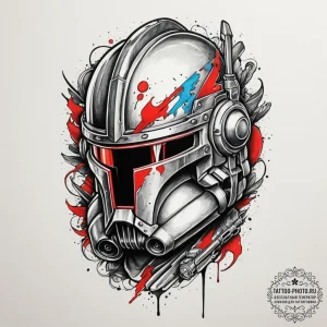 Tattoo sketch a stylized bounty hunter's helm... - эскиз тату (№1755361271_0, 16.08.2025 16:21) — tattoo-photo.ru