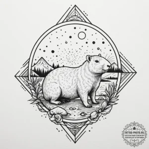 A capybara chilling in a hot spring, tattoo f... - эскиз тату (№1755361857_0, 16.08.2025 16:30) — tattoo-photo.ru