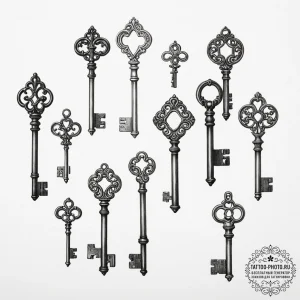 Antique key collection - эскиз тату (№1755362054_0, 16.08.2025 16:34) — tattoo-photo.ru