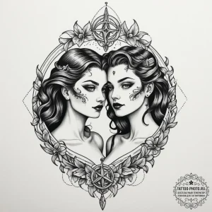 Tattoo sketch gemini twins, one made of light... - эскиз тату (№1755362446_0, 16.08.2025 16:40) — tattoo-photo.ru