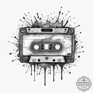 Cassette, artistic tattoo sketch, black and g... - эскиз тату (№1755363435_0, 16.08.2025 16:57) — tattoo-photo.ru