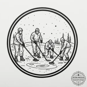 A shot of a curling team sweeping the ice., c... - эскиз тату (№1755363838_0, 16.08.2025 17:03) — tattoo-photo.ru