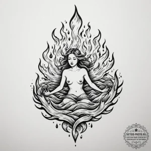 Tattoo design: a depiction of the ritual burn... - эскиз тату (№1755364659_0, 16.08.2025 17:17) — tattoo-photo.ru