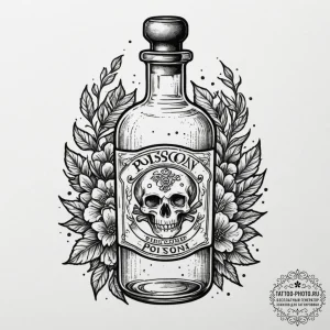 An apothecary bottle labeled "poison", concep... - эскиз тату (№1755365656_0, 16.08.2025 17:34) — tattoo-photo.ru