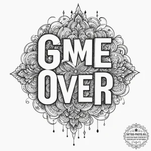 Tattoo design 'game over' with glitching lett... - эскиз тату (№1755367449_0, 16.08.2025 18:04) — tattoo-photo.ru