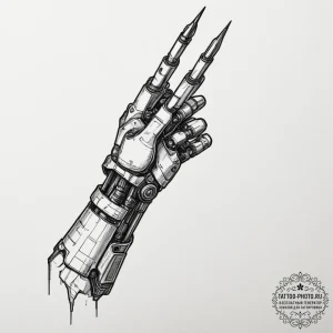 Johnny silverhand's robotic arm from cyberpun... - эскиз тату (№1755367647_0, 16.08.2025 18:07) — tattoo-photo.ru